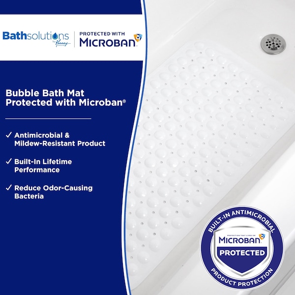 Kenney Mfg Microban Protected Bubble Bath Mat, 26.75in L x 14.5in W, White - MB61186H