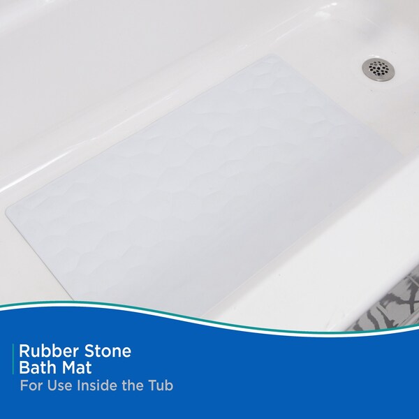 Kenney Mfg Stone Rubber Bath, Shower, and Tub Mat with Suction Cups, White - KN67270
