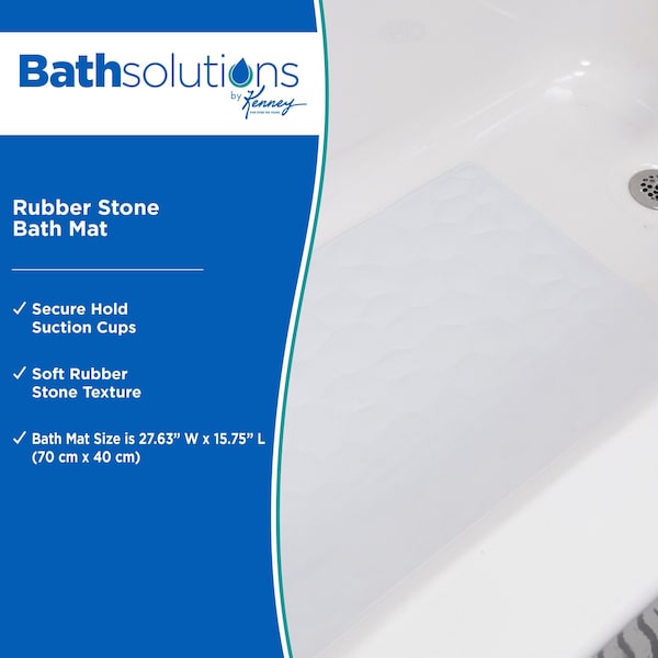 Kenney Mfg Stone Rubber Bath, Shower, and Tub Mat with Suction Cups, White - KN67270