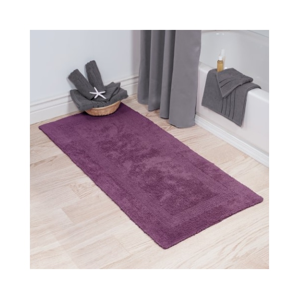 Hastings Home 100-percent Cotton Bath Mat Plush 24x60 Long Bathroom Runner Reversible Washable Rug (Eggplant) - 420996SSV