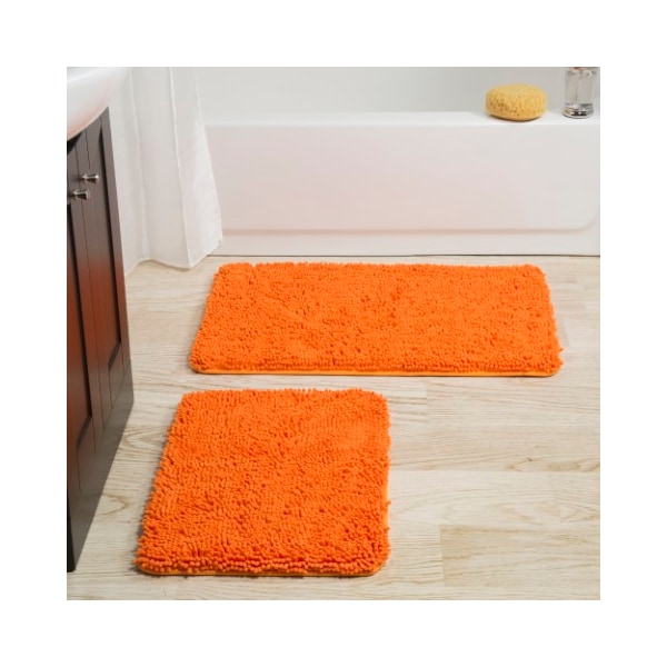 Hastings Home Hastings Home 2 Piece Memory Foam Shag Bath Mat - Orange - 961643AZH