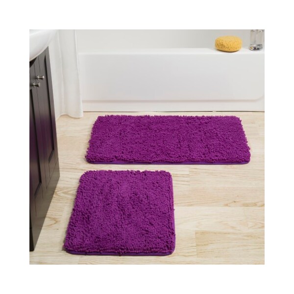 Hastings Home Hastings Home 2 Piece Memory Foam Shag Bath Mat - Purple - 344041KEX