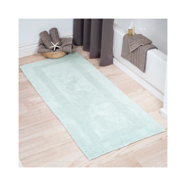 Hastings Home 100-percent Cotton Bathmat 24x60 Long Bathroom Runner, Reversible, Soft, Absorbent, Rug, Seafoam - 133262XMQ