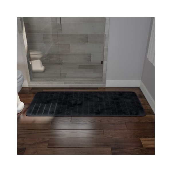 Hastings Home Oversized Bathroom Rug Memory Foam Bath Mat Textured Stripes with Non-Slip Absorbent Runner, Black - 525517ZIC
