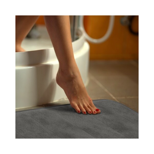 Hastings Home Set of 2 Bathroom Rug Set Memory Foam Mats Striped Microfiber, Non-Slip Absorbent Runner (Gray) - 218803IUS