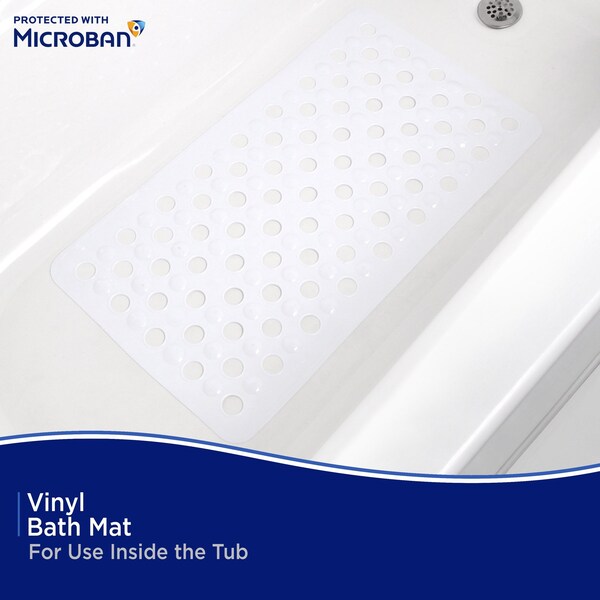Kenney Mfg Microban Protected Vinyl Bath Mat, 27in L x 14.5in W, White - MB61189H