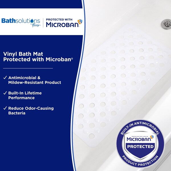 Kenney Mfg Microban Protected Vinyl Bath Mat, 27in L x 14.5in W, White - MB61189H