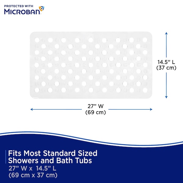 Kenney Mfg Microban Protected Vinyl Bath Mat, 27in L x 14.5in W, White - MB61189H