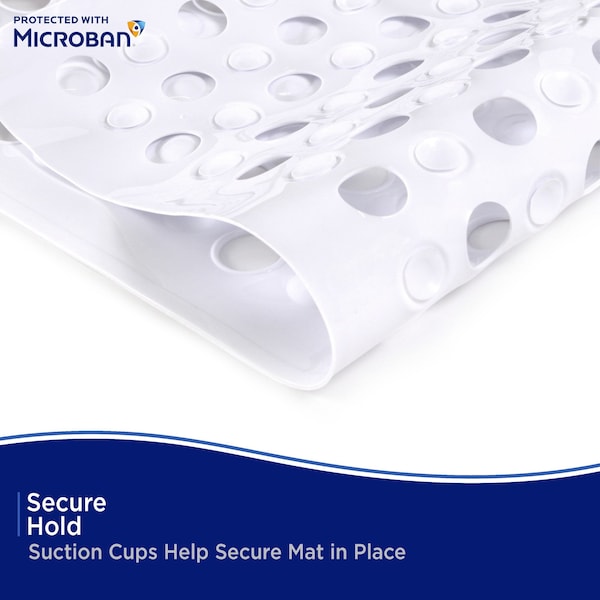 Kenney Mfg Microban Protected Vinyl Bath Mat, 27in L x 14.5in W, White - MB61189H