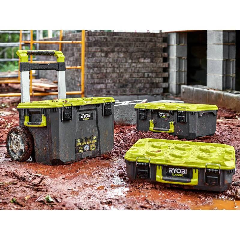 RYOBI LINK Rolling Tool Box w/ Medium Tool Box and Wall Rail (2-Pack) - STM201-STM102-STM504