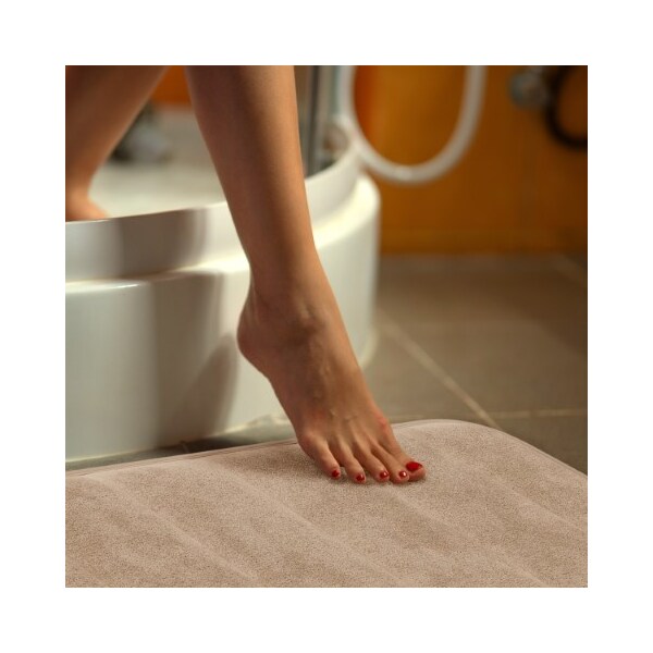 Hastings Home Oversized Bathroom Rug Memory Foam Bath Mat Textured Stripes with Non-Slip Absorbent Runner, Taupe - 682551PGQ