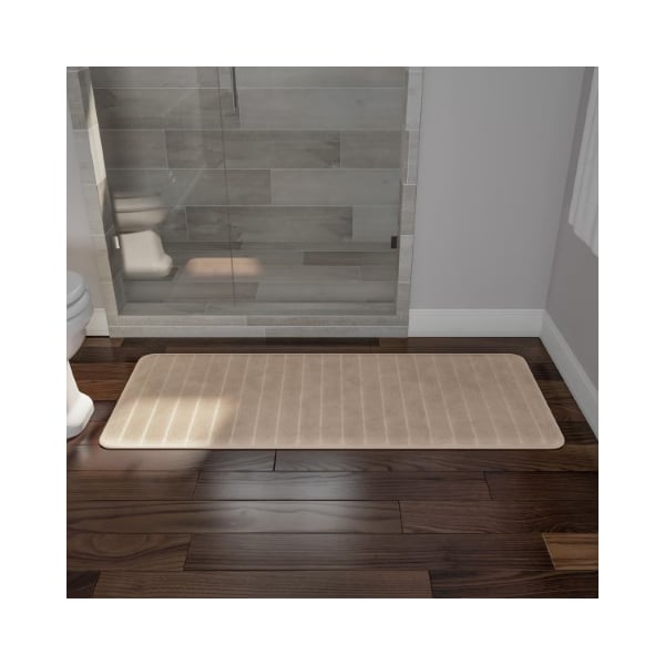 Hastings Home Oversized Bathroom Rug Memory Foam Bath Mat Textured Stripes with Non-Slip Absorbent Runner, Taupe - 682551PGQ