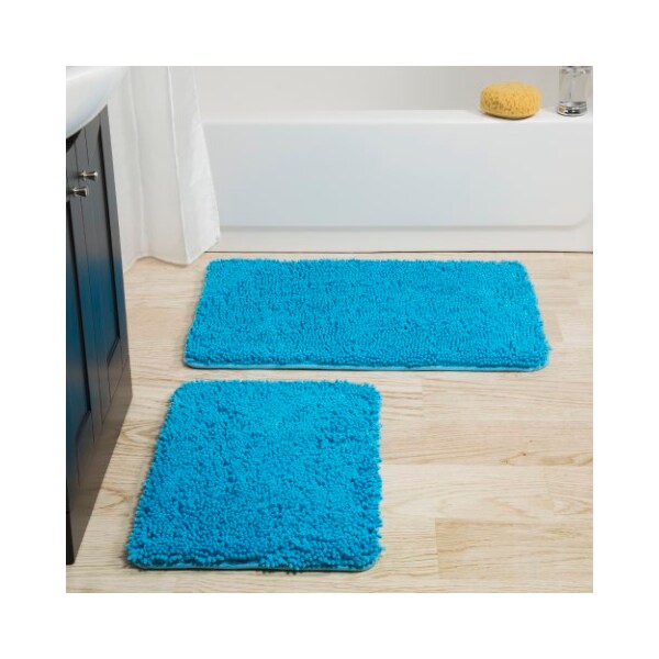 Hastings Home Hastings Home 2 Piece Memory Foam Shag Bath Mat - Blue - 212121RZW