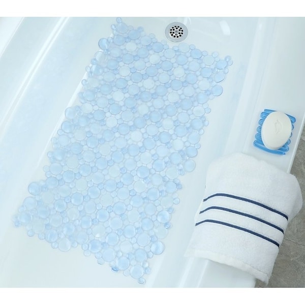 Slipx Solutions 0 Burst of Bubbles Bath Mat, 30 in L, 17 in W, Vinyl Mat Surface, Light Blue - 6772