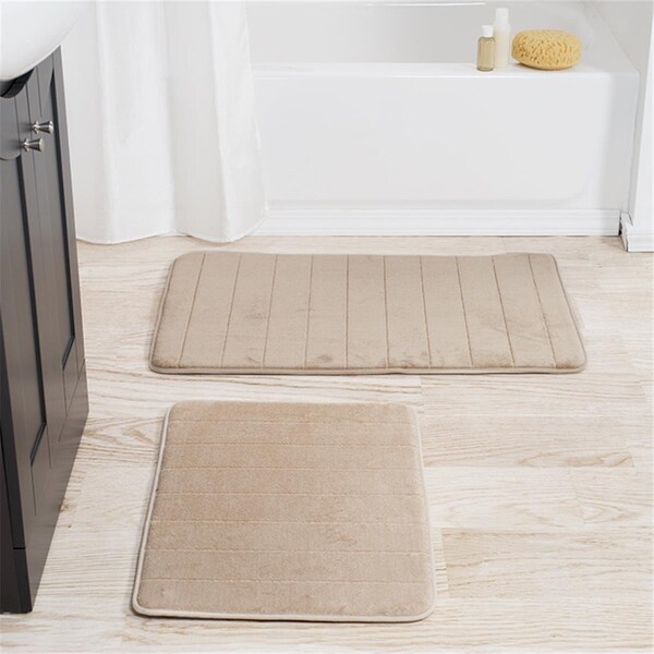 Lavish Home Lavish Home Memory Foam Striped Bath Mat Set - Taupe, 2PK - 67-16-T