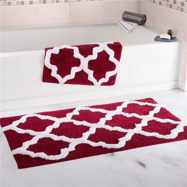 Bedford Home Bedford Home 67A-78485 100 Percent Cotton 2 Piece Trellis Bathroom Mat Set - Burgundy - 67A-78485