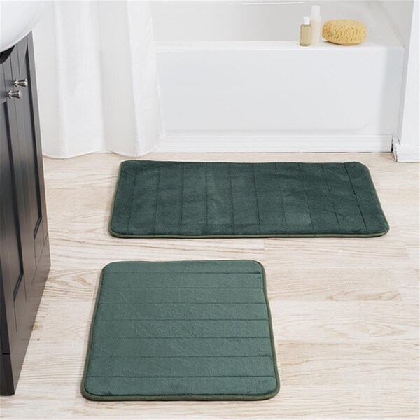 Lavish Home Lavish Home 67-16-G 2 Piece Memory Foam Striped Bath Mat Set - Green - 67-16-G