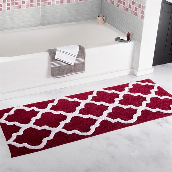 Daphnes Dinnette 100% Cotton Trellis Bathroom Mat - Burgundy - 24 x 60 in. - DA3251493