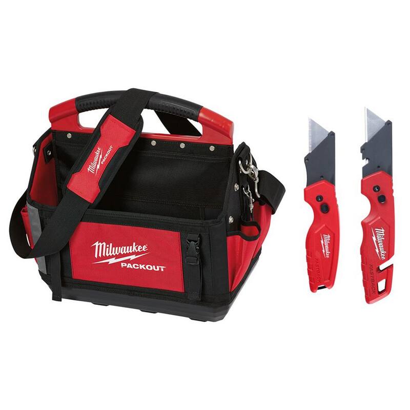 Milwaukee 15 in. PACKOUT Tote with Fastback Folding Utility Knife Set (2-Pack) - 48-22-8315-48-22-1503