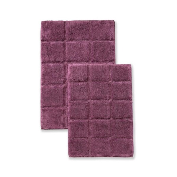 Superior Bath Rug Set Cotton Checkers - Plum- 2 Pieces, 2PK - BATHRUG-CH2PC-PL