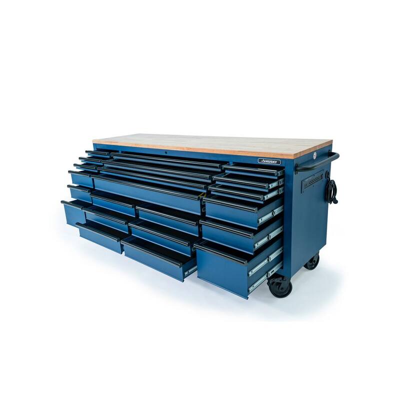 Husky Tool Storage Heavy Duty 84 in. W x 24 in. D Matte Blue Mobile Workbench Cabinet - HOTC8422BL2M