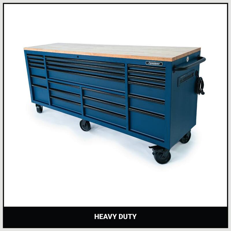 Husky Tool Storage Heavy Duty 84 in. W x 24 in. D Matte Blue Mobile Workbench Cabinet - HOTC8422BL2M