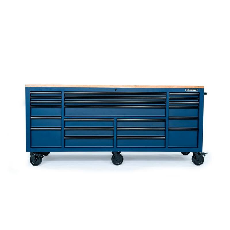 Husky Tool Storage Heavy Duty 84 in. W x 24 in. D Matte Blue Mobile Workbench Cabinet - HOTC8422BL2M