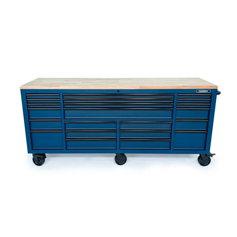 Husky Tool Storage Heavy Duty 84 in. W x 24 in. D Matte Blue Mobile Workbench Cabinet - HOTC8422BL2M