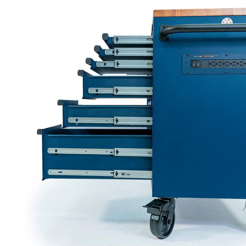 Husky Tool Storage Heavy Duty 84 in. W x 24 in. D Matte Blue Mobile Workbench Cabinet - HOTC8422BL2M