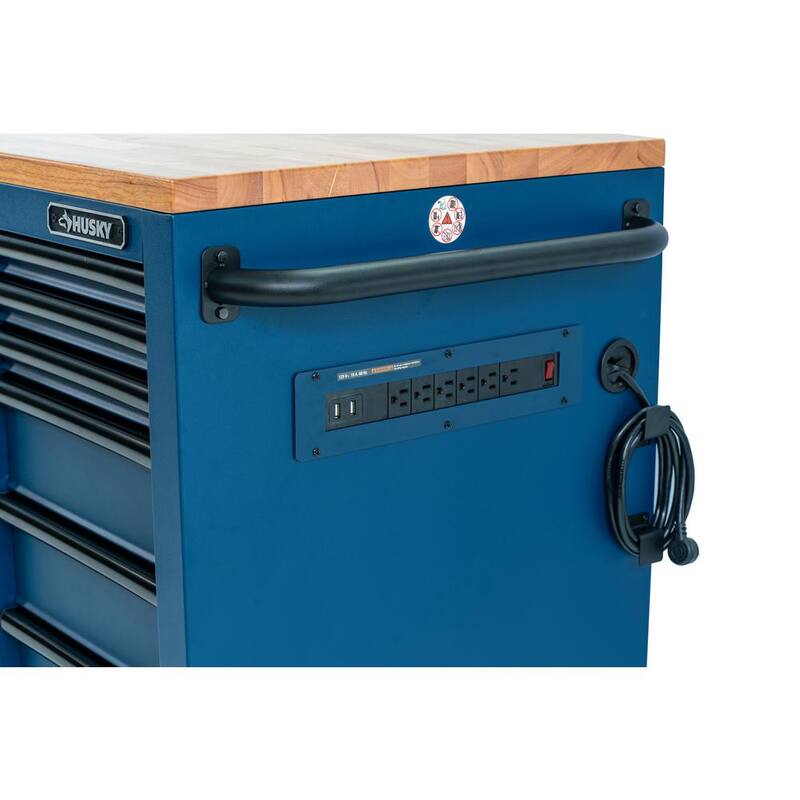 Husky Tool Storage Heavy Duty 84 in. W x 24 in. D Matte Blue Mobile Workbench Cabinet - HOTC8422BL2M