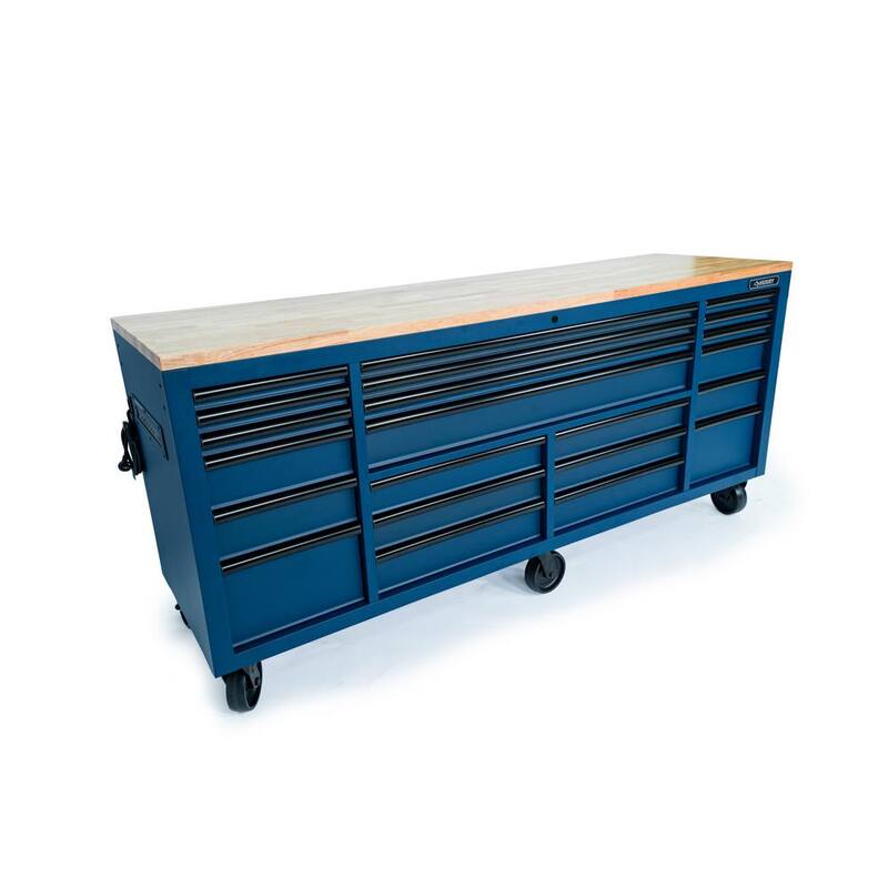 Husky Tool Storage Heavy Duty 84 in. W x 24 in. D Matte Blue Mobile Workbench Cabinet - HOTC8422BL2M