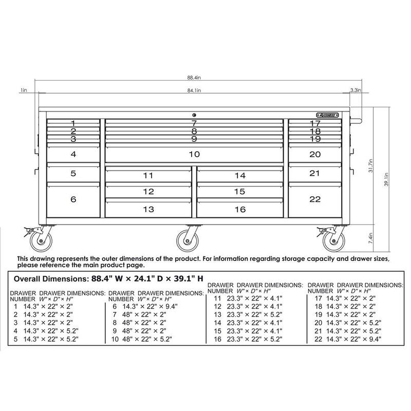 Husky Tool Storage Heavy Duty 84 in. W x 24 in. D Matte Blue Mobile Workbench Cabinet - HOTC8422BL2M