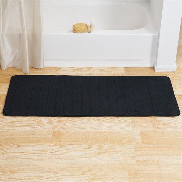 Lavish Home Lavish Home  60 x 24.25 x 0.62 in. Memory Foam Striped Extra Long Bath Mat - Black - 67-17-BL