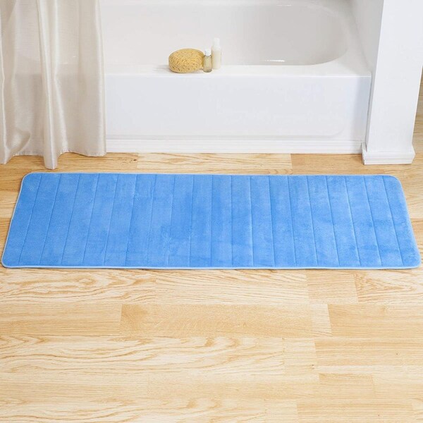 Bedford Home Bedford Home 67A-77293 Memory Foam Striped Extra Long Bath Mat; 24 by 60 in. - Blue - 67A-77293