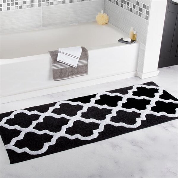 Lavish Home Lavish Home 67-0029-BL 24 x 60 in. 100 Percent Cotton Trellis Bathroom Mat - Black - 67-0029-BL