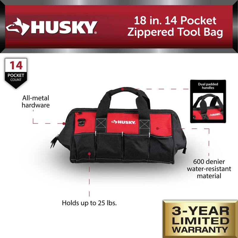 Husky 18 in. 14 Pocket Zippered Tool Bag - HD60018-TH