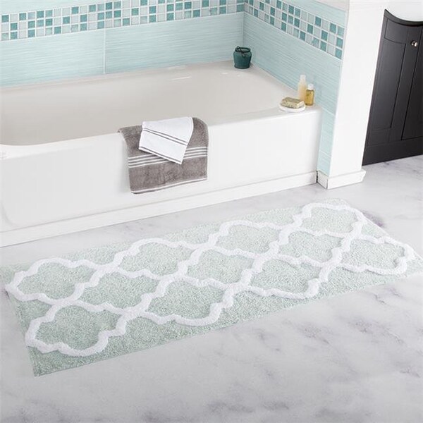 Lavish Home Lavish Home 67-0029-SF 24 x 60 in. 100 Percent Cotton Trellis Bathroom Mat - Seafoam - 67-0029-SF