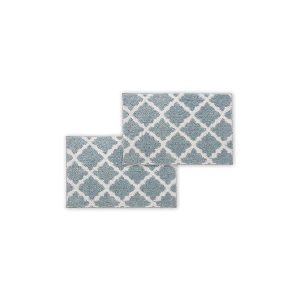 Bibb Home 20 x 32 in. Trellis Micro Shag Bath Rug, Aqua, 2PK - 50452PKAQ