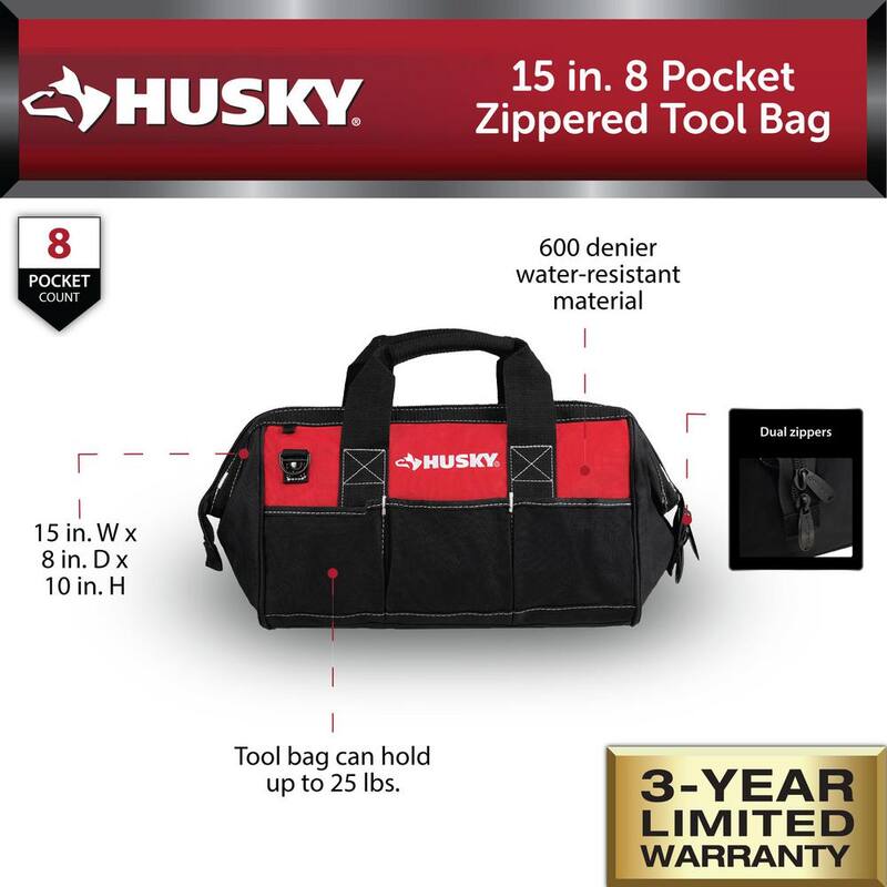 Husky 15 in. 8 Pocket Zippered Tool Bag - HD60015-TH