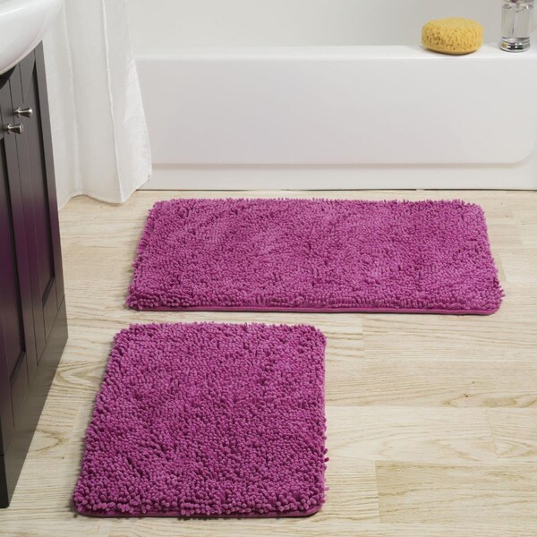 Lavish Home Lavish Home  Memory Foam Shag Bath Mat, Pink - 2 Piece, 2PK - 67-18-P