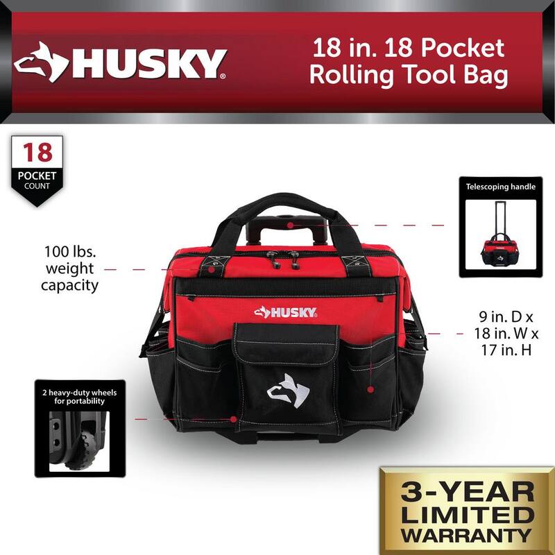 Husky 18 in. 18 Pocket Rolling Tool Bag - HD65018-TH