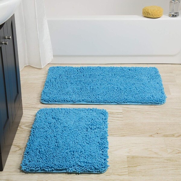 Bedford Home 2 Piece Memory Foam Shag Bath Mat Blue - 67A-98950