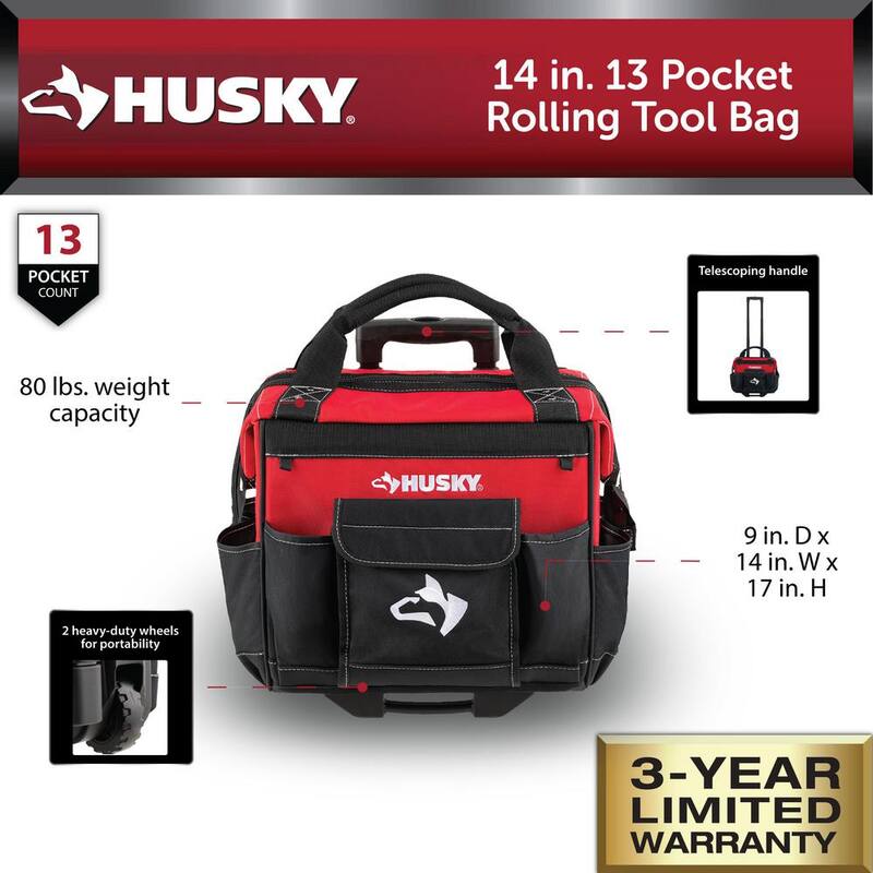 Husky 14 in. 13 Pocket Rolling Tool Bag - HD65014-TH