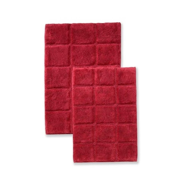 Superior Superior BATHRUG-CH2PC-BG Bath Rug Set Cotton Checkers - Burgundy; 2 Pieces - BATHRUG-CH2PC-BG