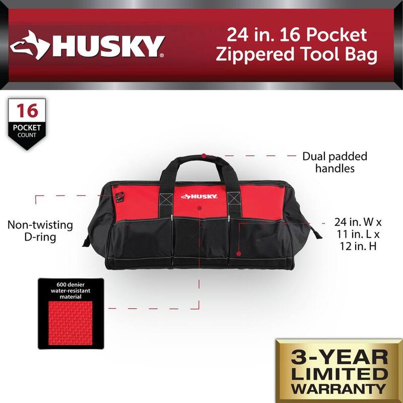 Husky 24 in. 16 Pocket Zippered Tool Bag - HD60024-TH