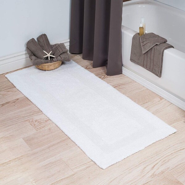 Bedford Home 100 Percent Cotton Reversible Long Bath Rug White 24 x 60 in. - 67A-01547