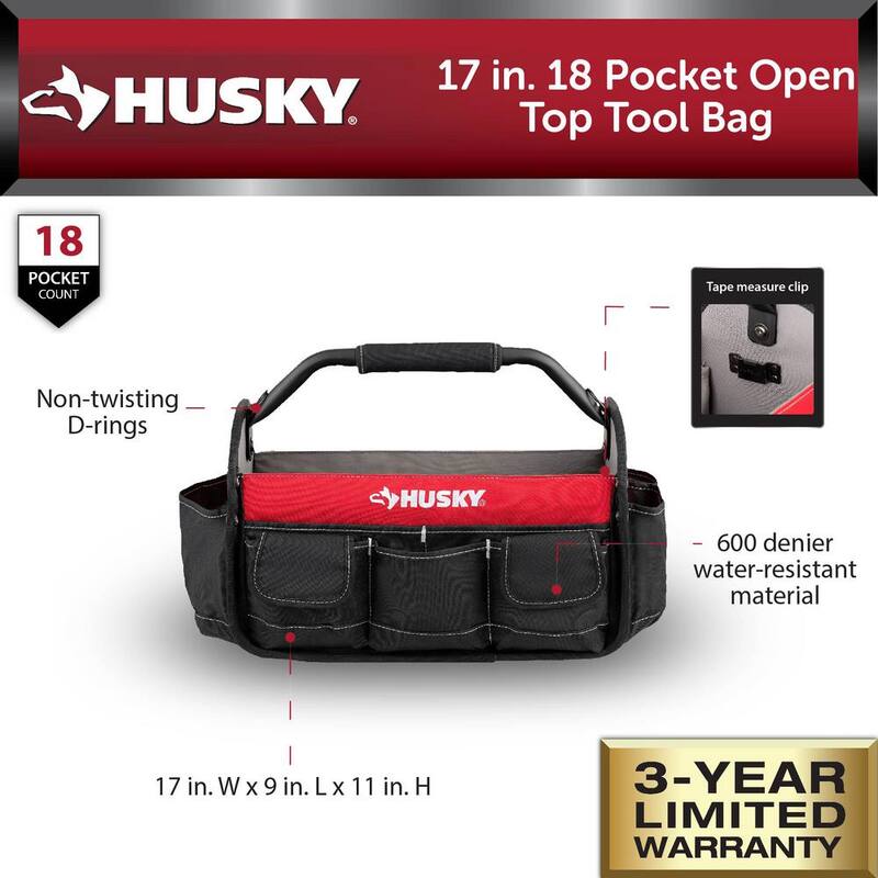 Husky 17 in. 18 Pocket Open Top Tool Bag - HD70017-TH