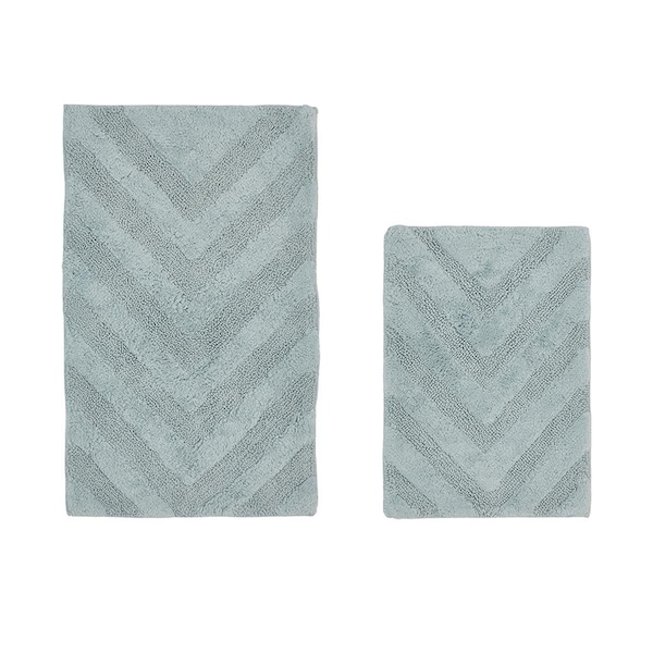 Better Trends Hugo Collection 100% Cotton 2 Piece Set 17' x 24', 21' x 34' Bath Rug Set in Blue - BAHG2PC1721BL