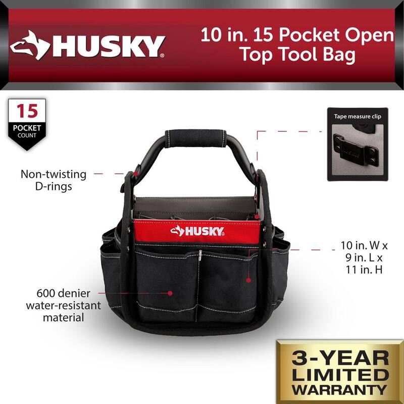 Husky 10 in. 15 Pocket Open Top Tool Bag - HD70010-TH