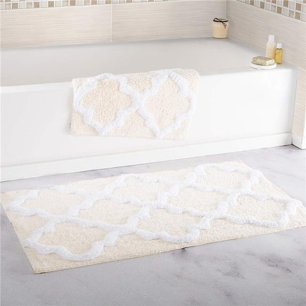 Bedford Home Bedford Home 67A-78430 100 Percent Cotton 2 Piece Trellis Bathroom Mat Set - Bone - 67A-78430